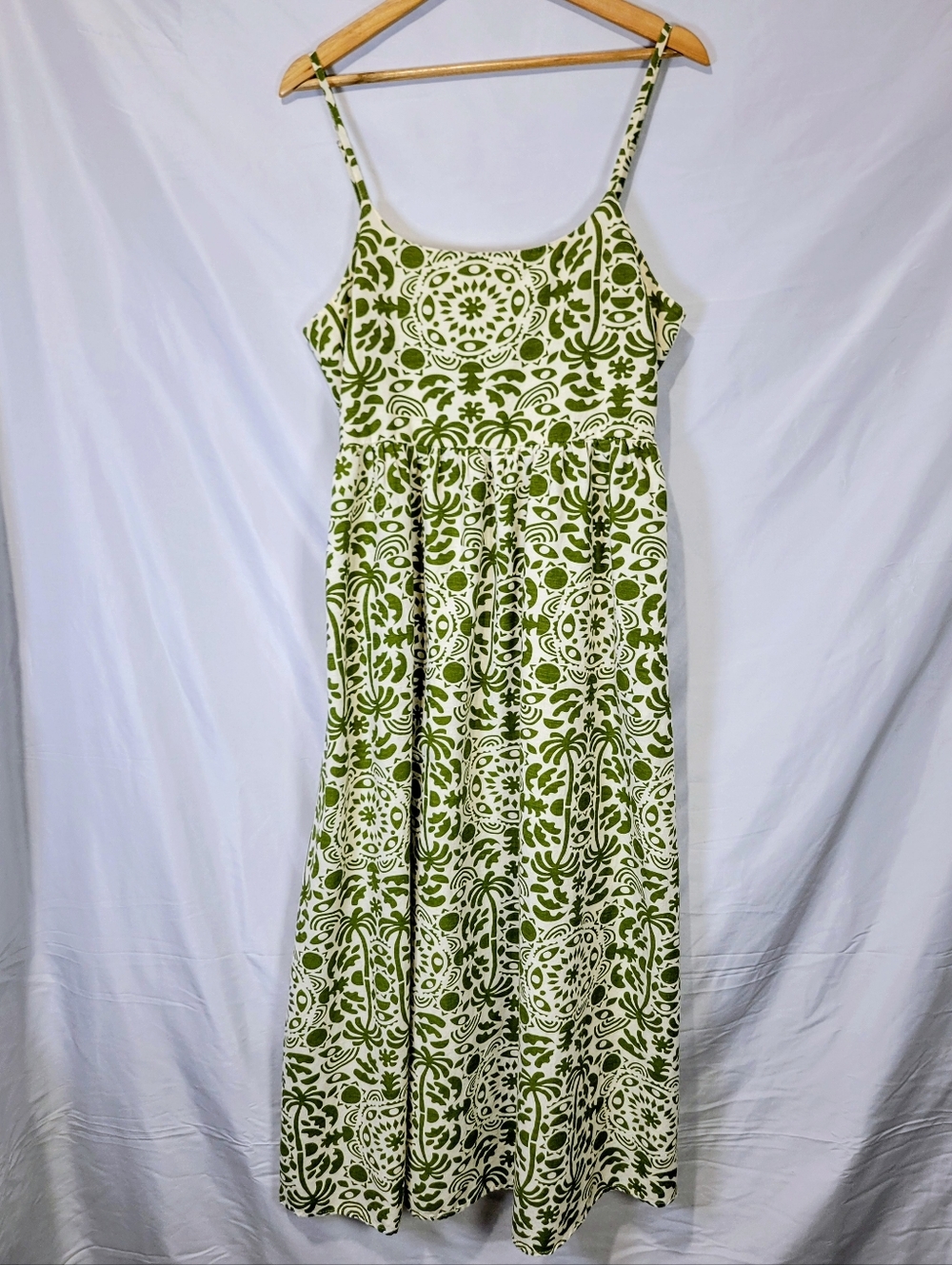 Japna Tropical Medallion Cotton Linen Natural-Fabric Pocket Maxi Sundress Dress